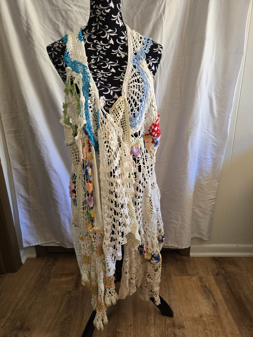 Handmade Vest Made With Multicolor Doilies